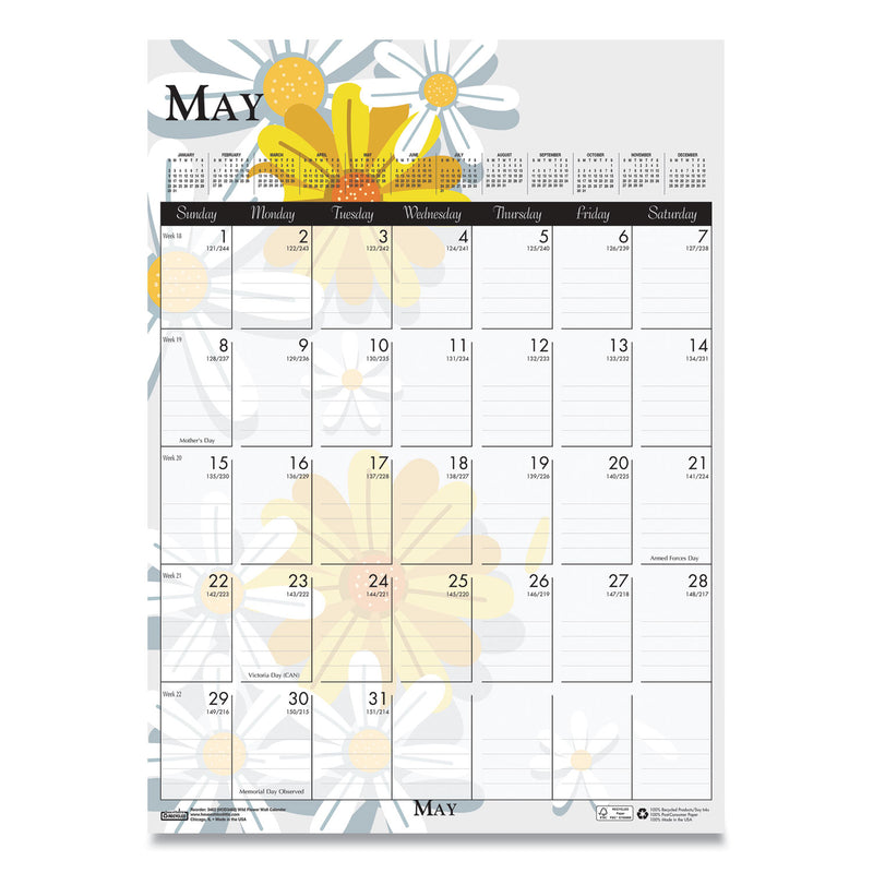 House of Doolittle Recycled Wild Flower Wall Calendar, Wild Flowers Artwork, 12 x 16.5, White/Multicolor Sheets, 12-Month (Jan to Dec): 2023