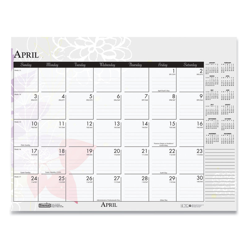 House of Doolittle Recycled Desk Pad Calendar, Wild Flowers Artwork, 22 x 17, White Sheets, Black Binding/Corners,12-Month (Jan-Dec): 2023