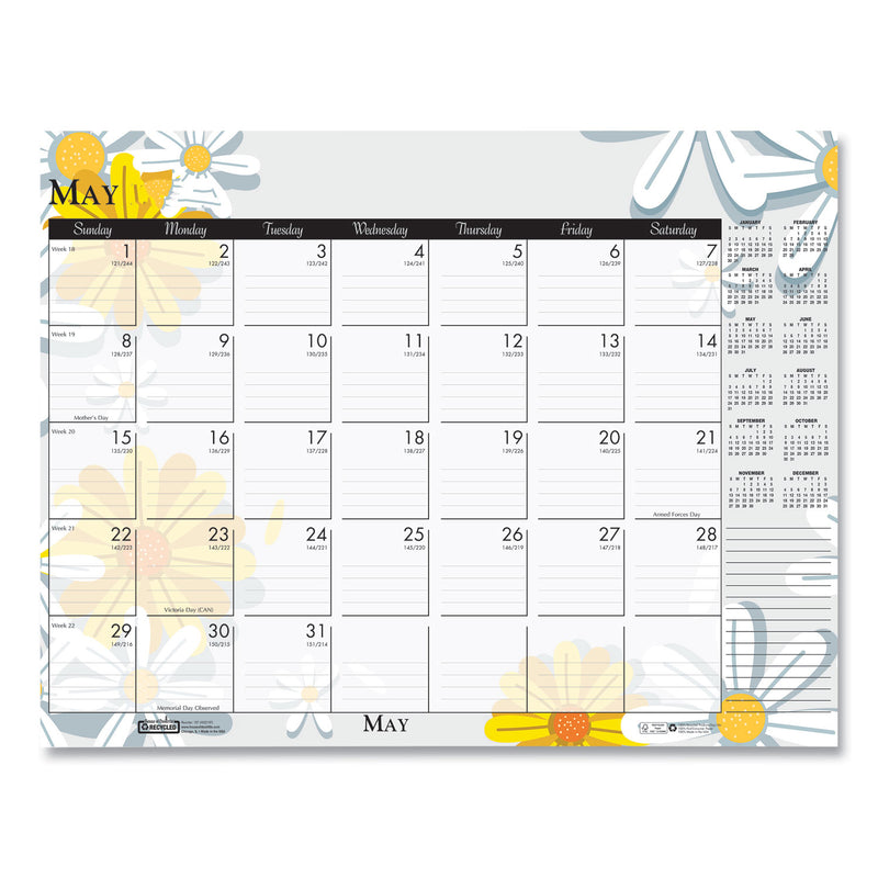 House of Doolittle Recycled Desk Pad Calendar, Wild Flowers Artwork, 18.5 x 13, White Sheets, Black Binding/Corners,12-Month (Jan-Dec): 2023