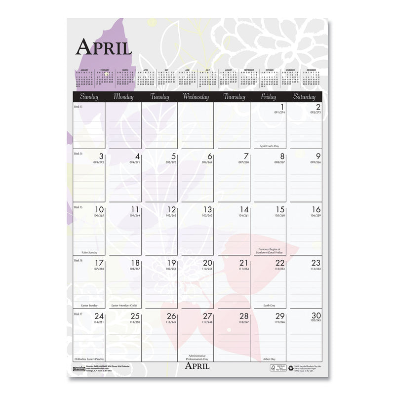 House of Doolittle Recycled Wild Flower Wall Calendar, Wild Flowers Artwork, 12 x 16.5, White/Multicolor Sheets, 12-Month (Jan to Dec): 2023