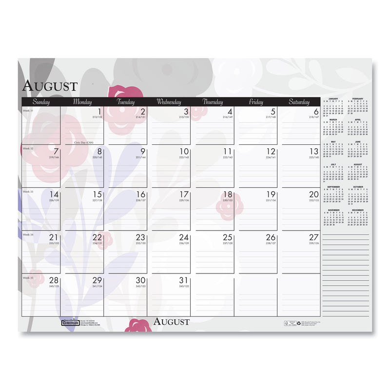 House of Doolittle Recycled Desk Pad Calendar, Wild Flowers Artwork, 22 x 17, White Sheets, Black Binding/Corners,12-Month (Jan-Dec): 2023