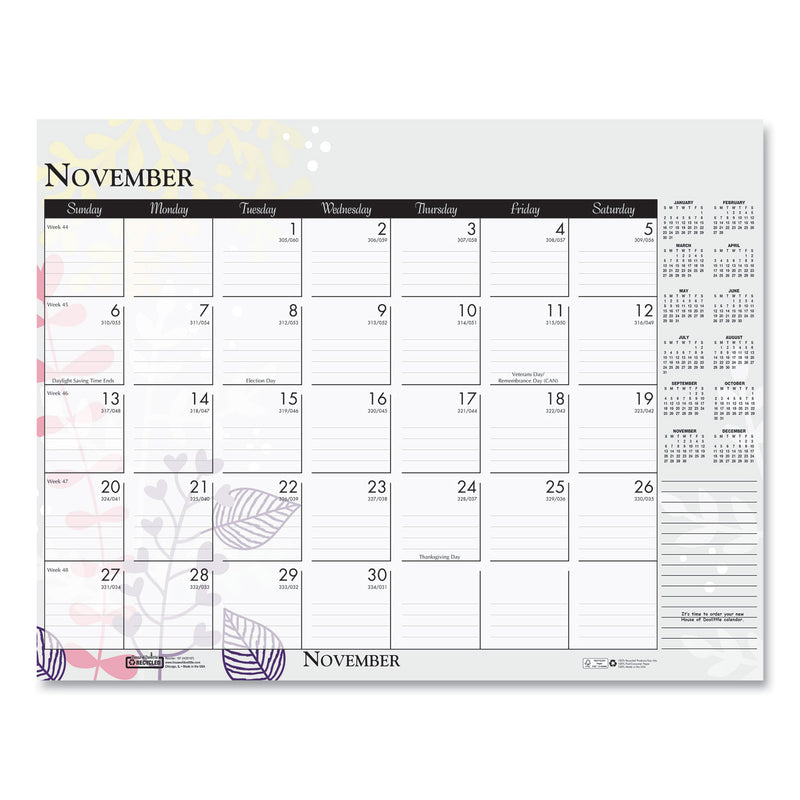 House of Doolittle Recycled Desk Pad Calendar, Wild Flowers Artwork, 18.5 x 13, White Sheets, Black Binding/Corners,12-Month (Jan-Dec): 2023