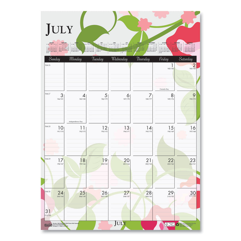 House of Doolittle Recycled Wild Flower Wall Calendar, Wild Flowers Artwork, 12 x 16.5, White/Multicolor Sheets, 12-Month (Jan to Dec): 2023