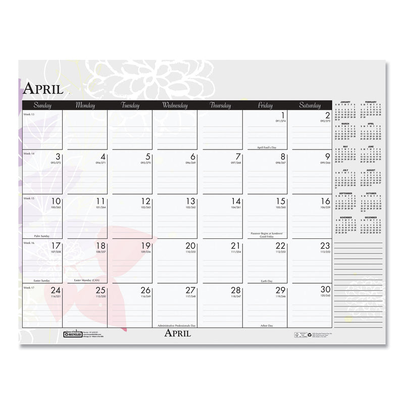 House of Doolittle Recycled Desk Pad Calendar, Wild Flowers Artwork, 18.5 x 13, White Sheets, Black Binding/Corners,12-Month (Jan-Dec): 2023