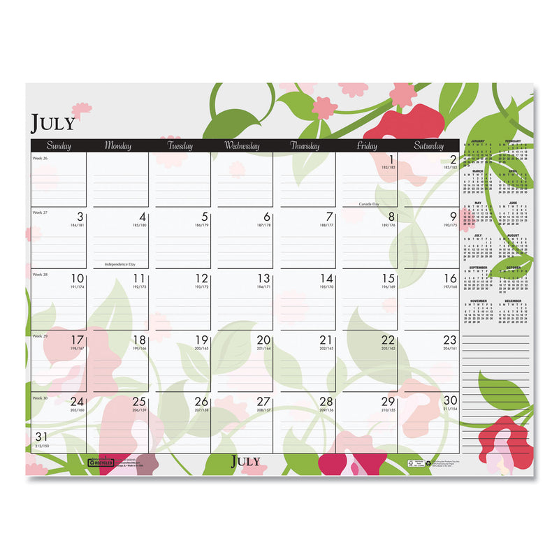 House of Doolittle Recycled Desk Pad Calendar, Wild Flowers Artwork, 18.5 x 13, White Sheets, Black Binding/Corners,12-Month (Jan-Dec): 2023