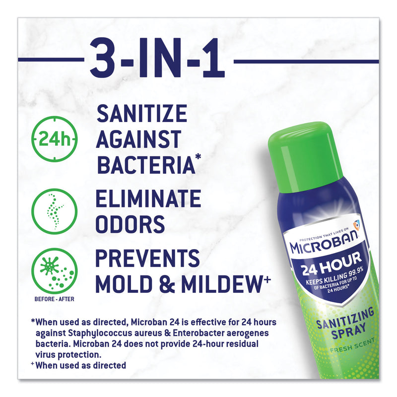 Microban 24-Hour Disinfectant Sanitizing Spray, Fresh Scent, 12.5 oz Aerosol Spray, 6/Carton