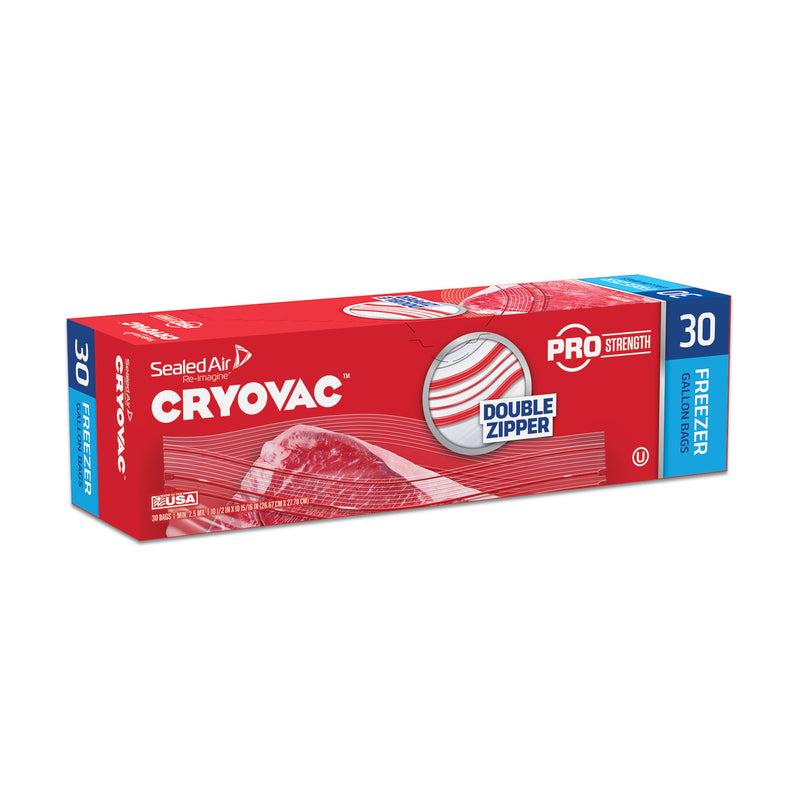 Diversey Cryovac One Gallon Freezer Bag Dual Zipper, 1 gal, 2.5 mil, 10.5" x 10.94", Clear, 270/Carton