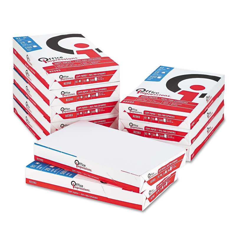 Office Impressions Bulk White Copy Paper, 92 Bright, 20 lb Bond Weight, 8.5 x 14, White, 500 Sheets/Ream, 10 Reams/Carton