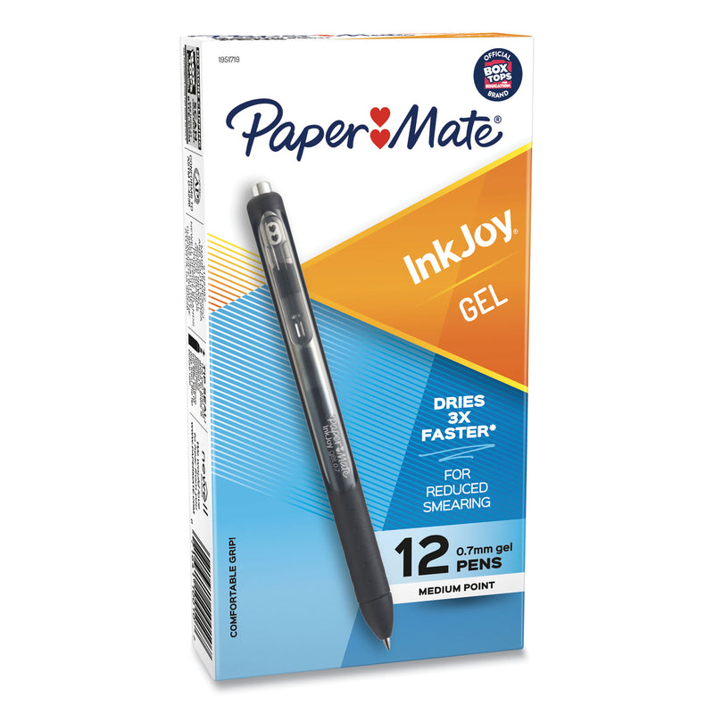 Paper Mate InkJoy Gel Pen, Retractable, Medium 0.7 mm, Black Ink, Black Barrel, Dozen