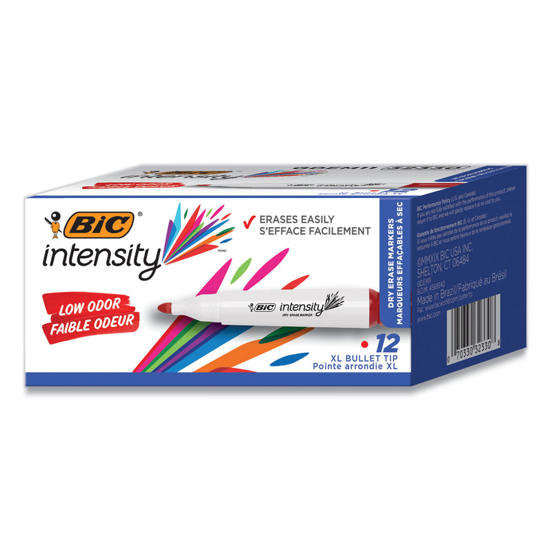 BIC Intensity Low Odor Chisel Tip Dry Erase Marker, Extra-Broad Bullet Tip, Red, Dozen