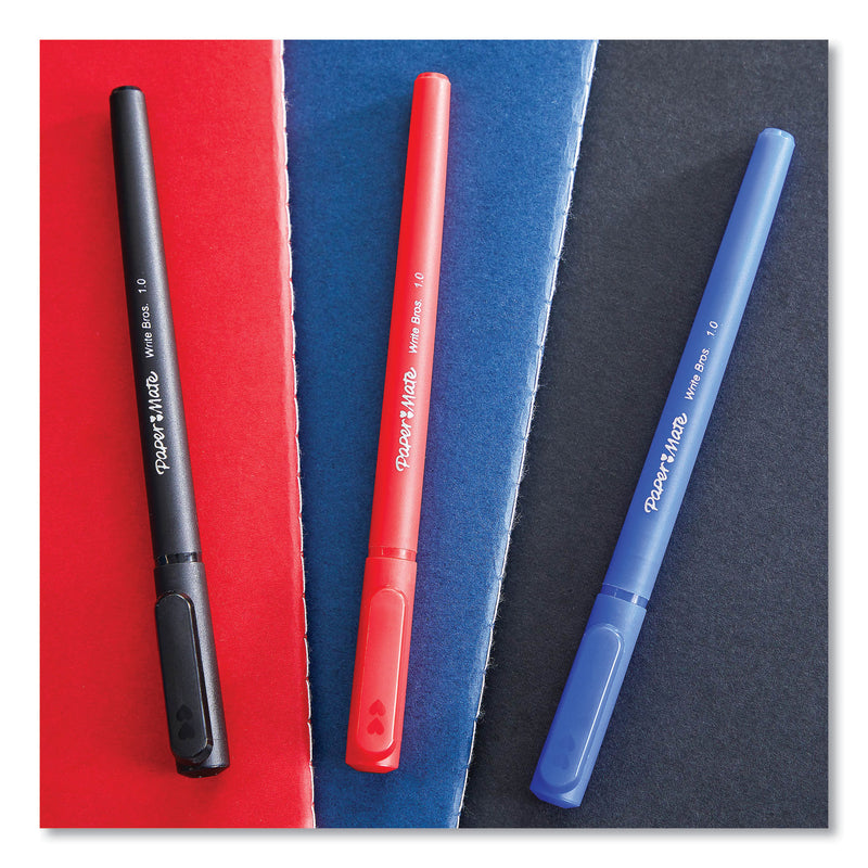 Paper Mate Write Bros. Ballpoint Pen, Stick, Fine 0.8 mm, Blue Ink, Blue Barrel, Dozen