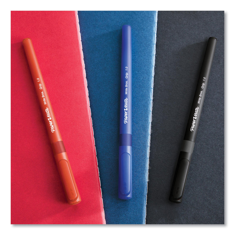 Paper Mate Write Bros. Grip Ballpoint Pen, Stick, Medium 1 mm, Black Ink, Black Barrel, Dozen