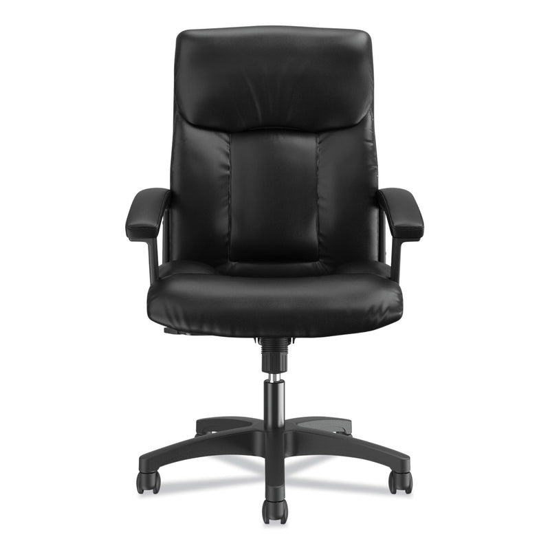 HON HVL151 Executive High-Back Leather Chair, Supports Up to 250 lb, 17.75" to 21.5" Seat Height, Black