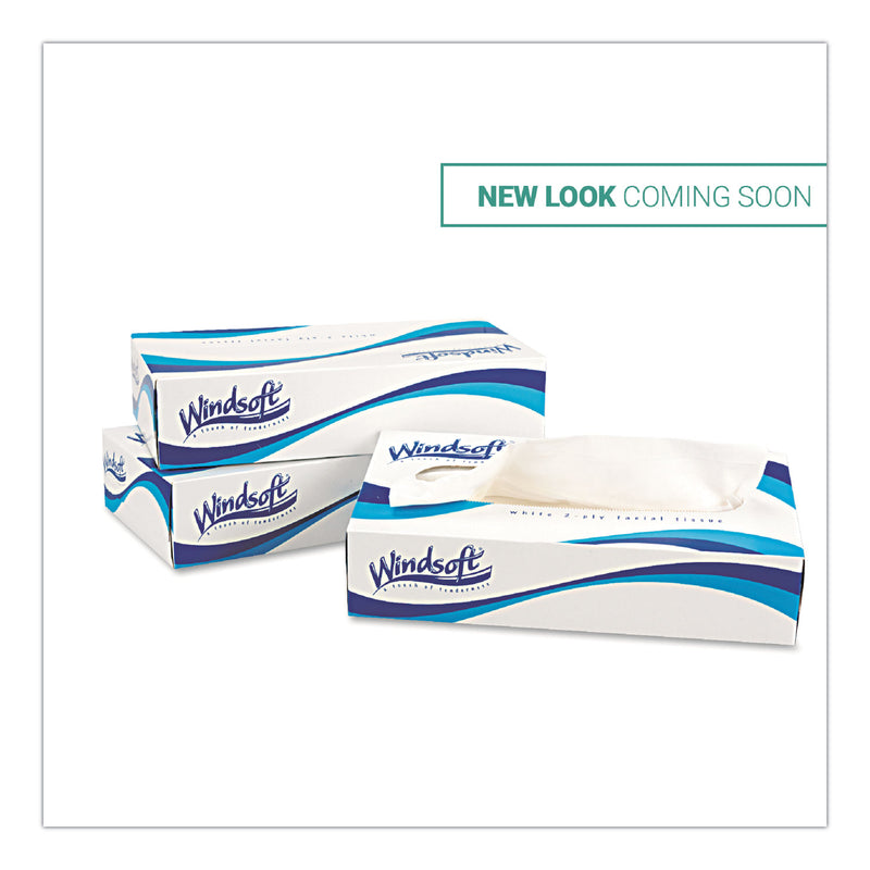 Windsoft Facial Tissue, 2 Ply, White, Flat Pop-Up Box, 100 Sheets/Box, 30 Boxes/Carton