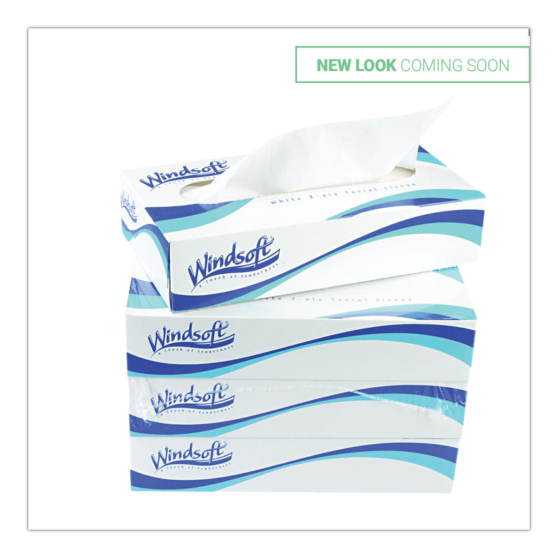 Windsoft Facial Tissue, 2-Ply, White, Pop-Up Box, 100 Sheets/Box, 6 Boxes/Pack