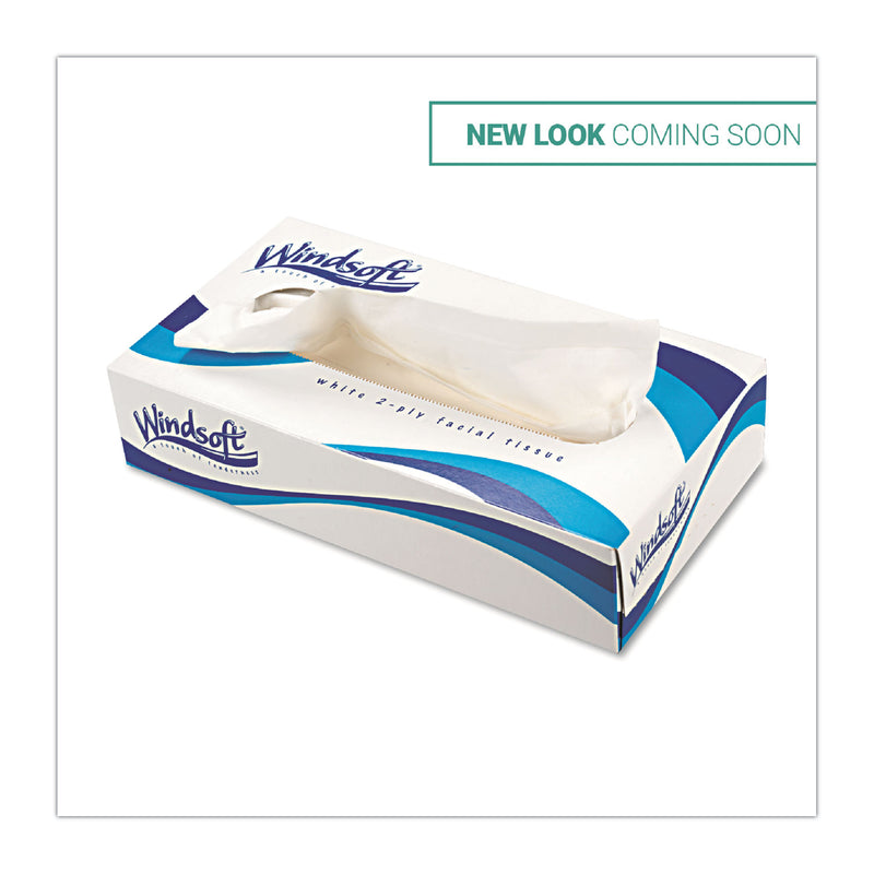 Windsoft Facial Tissue, 2 Ply, White, Flat Pop-Up Box, 100 Sheets/Box, 30 Boxes/Carton