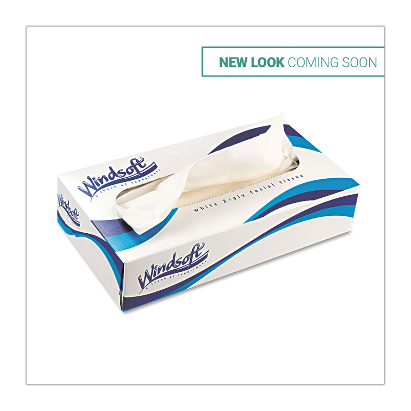 Windsoft Facial Tissue, 2 Ply, White, Flat Pop-Up Box, 100 Sheets/Box, 30 Boxes/Carton