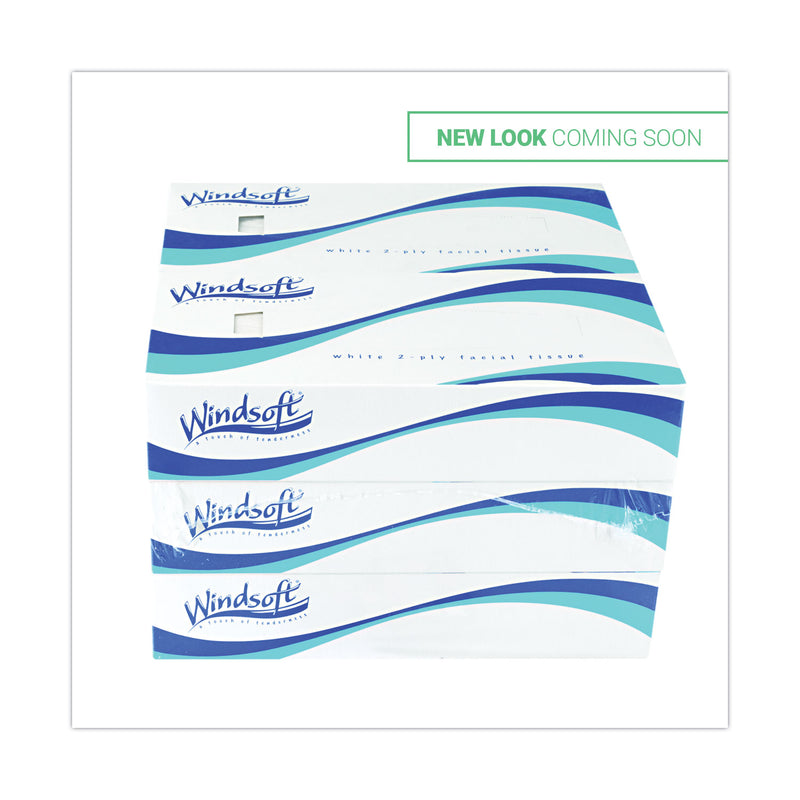 Windsoft Facial Tissue, 2-Ply, White, Pop-Up Box, 100 Sheets/Box, 6 Boxes/Pack