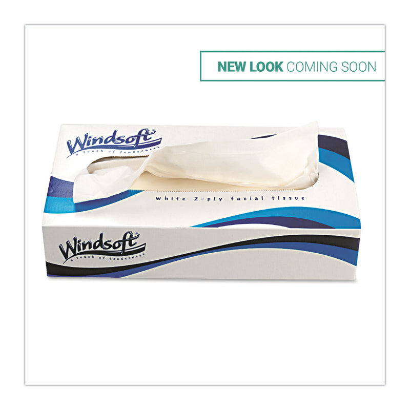 Windsoft Facial Tissue, 2 Ply, White, Flat Pop-Up Box, 100 Sheets/Box, 30 Boxes/Carton