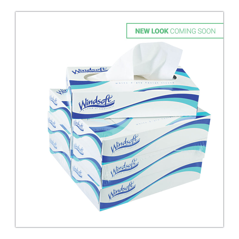 Windsoft Facial Tissue, 2-Ply, White, Pop-Up Box, 100 Sheets/Box, 6 Boxes/Pack