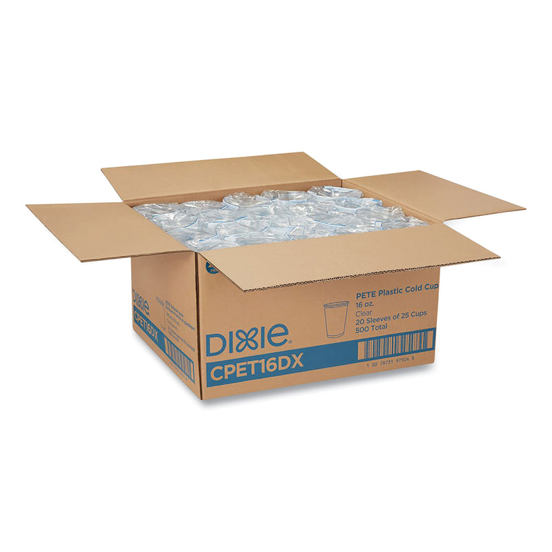 Dixie Clear Plastic PETE Cups, 16 oz, 25/Sleeve, 20 Sleeves/Carton