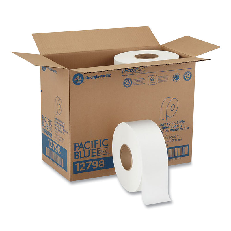 Georgia Pacific Jumbo Jr. Bathroom Tissue Roll, Septic Safe, 2-Ply, White, 3.5" x 1,000 ft, 8 Rolls/Carton