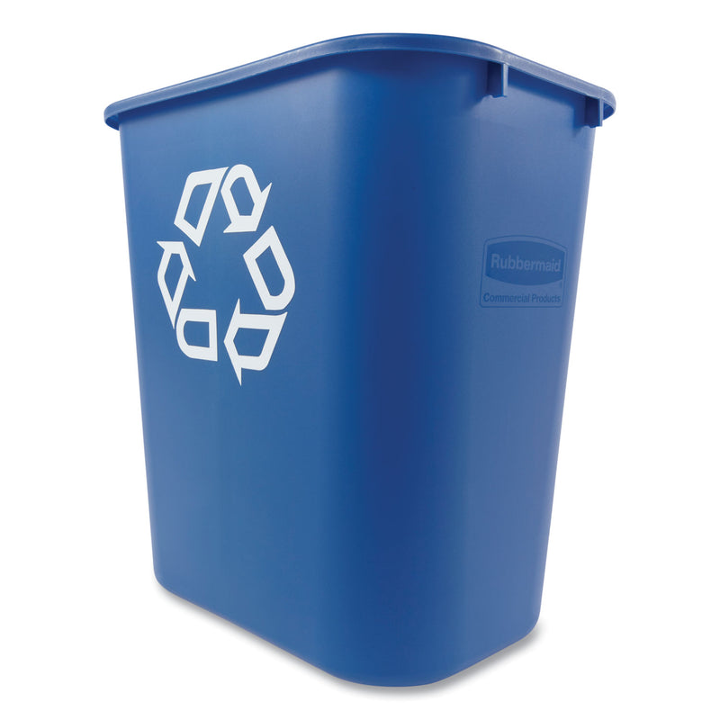 Rubbermaid Medium Deskside Recycling Container, Rectangular, Plastic, 28.13 qt, Blue