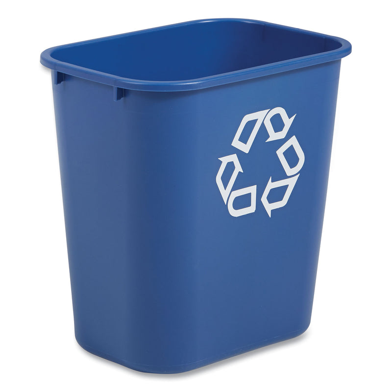 Rubbermaid Medium Deskside Recycling Container, Rectangular, Plastic, 28.13 qt, Blue