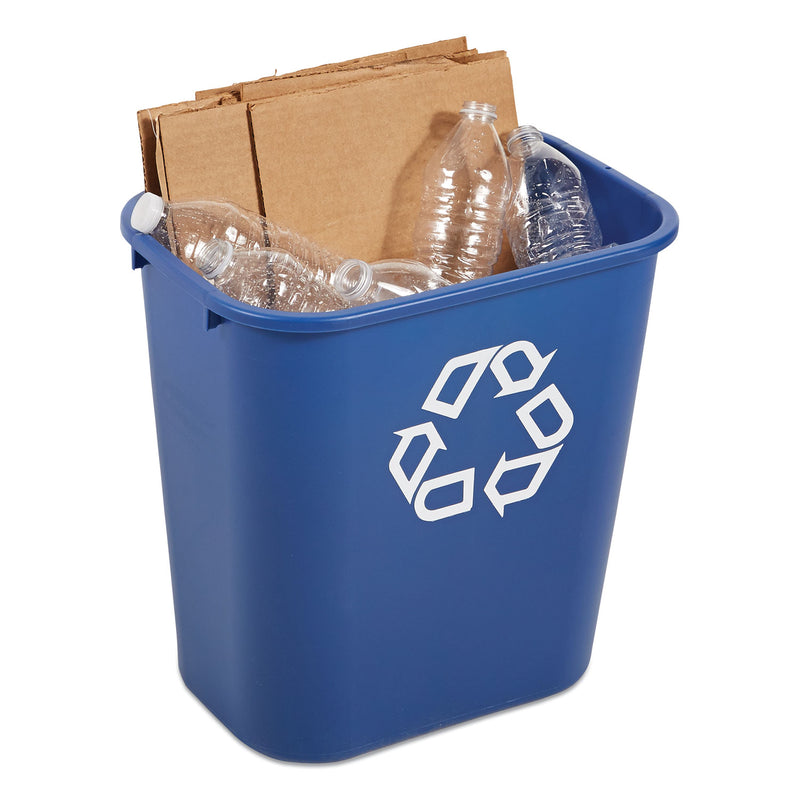 Rubbermaid Medium Deskside Recycling Container, Rectangular, Plastic, 28.13 qt, Blue