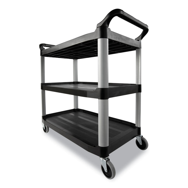 Rubbermaid Three-Shelf Service Cart, Plastic, 3 Shelves, 200 lb Capacity, 18.63" x 33.63" x 37.75", Black