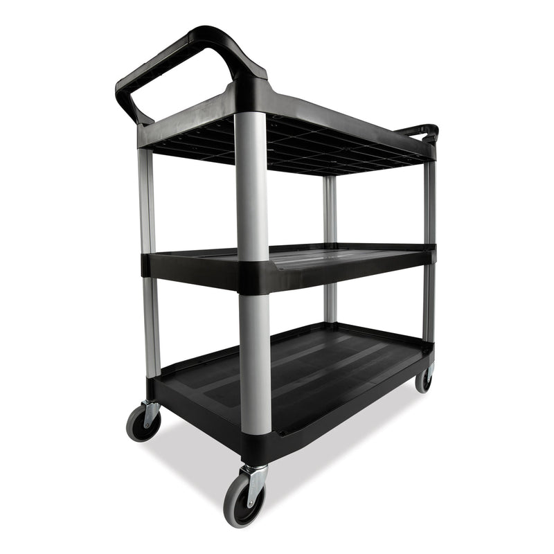 Rubbermaid Three-Shelf Service Cart, Plastic, 3 Shelves, 200 lb Capacity, 18.63" x 33.63" x 37.75", Black