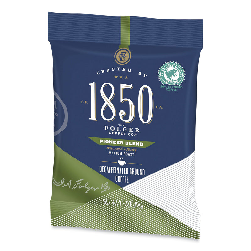 1850 Coffee Fraction Packs, Pioneer Blend Decaf, Medium Roast, 2.5 oz Pack, 24 Packs/Carton