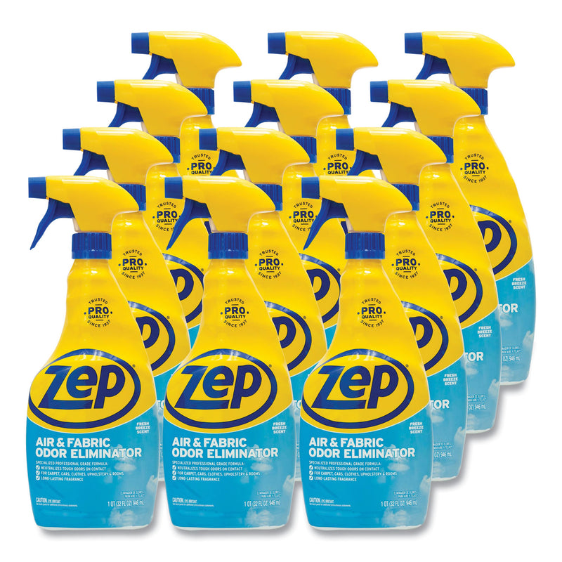 Zep Commercial Air and Fabric Odor Eliminator, Fresh Scent, 32 oz Bottle, 12/Carton