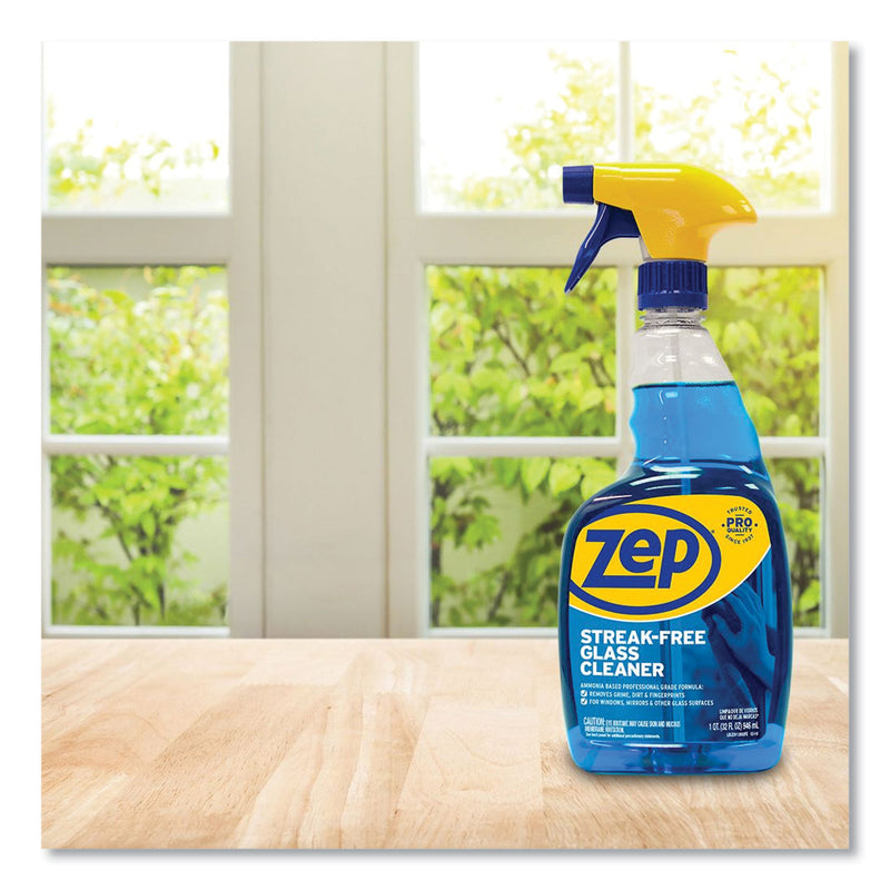 Zep Commercial Streak-Free Glass Cleaner, Pleasant Scent, 32 oz Spray Bottle, 12/Carton