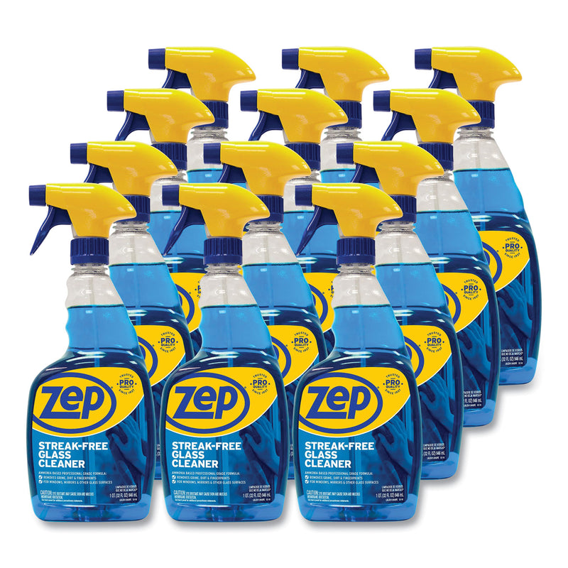 Zep Commercial Streak-Free Glass Cleaner, Pleasant Scent, 32 oz Spray Bottle, 12/Carton