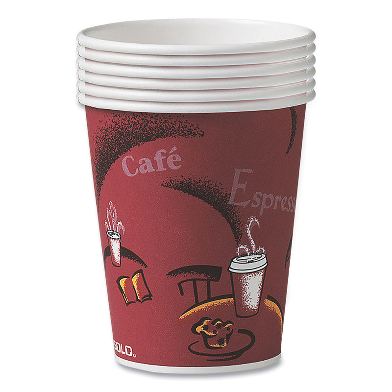 Dart Solo Paper Hot Drink Cups in Bistro Design, 8 oz, Maroon, 500/Carton