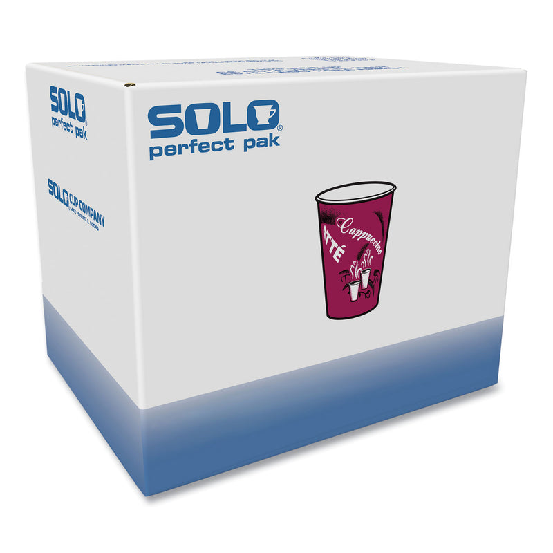 Dart Solo Paper Hot Drink Cups in Bistro Design, 8 oz, Maroon, 500/Carton