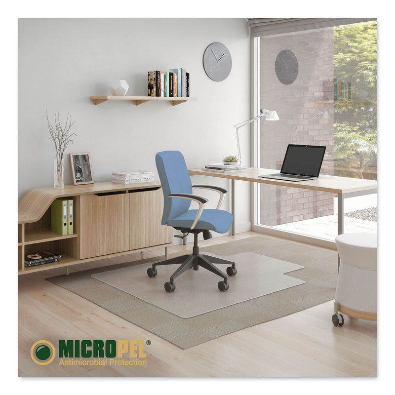 deflecto Antimicrobial Chair Mat, Medium Pile Carpet, 53 x 45, Lipped, Clear