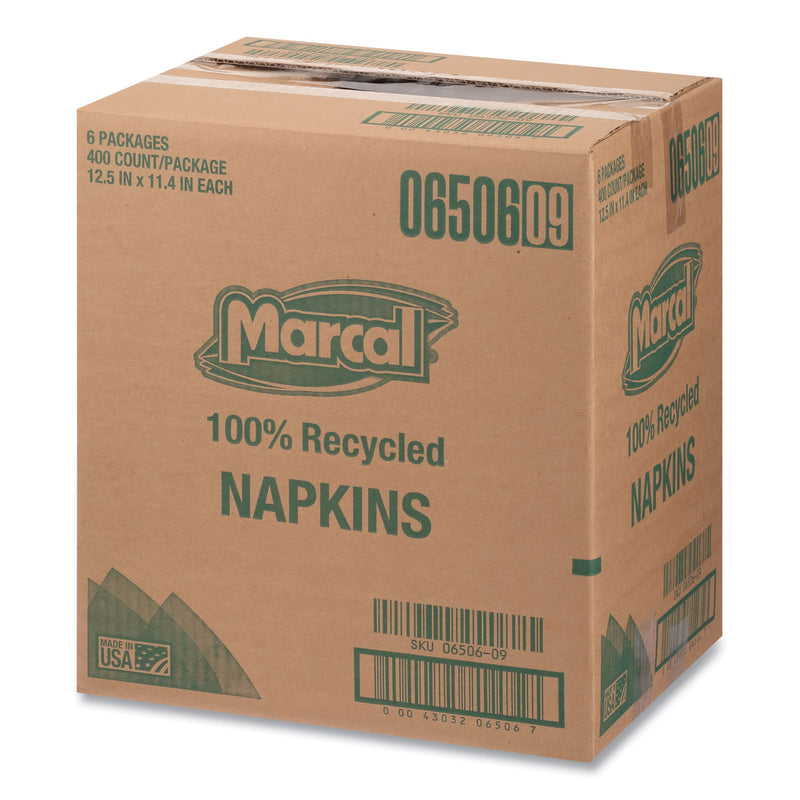 Marcal 100% Recycled Lunch Napkins, 1-Ply, 11.4 x 12.5, White, 400/Pack