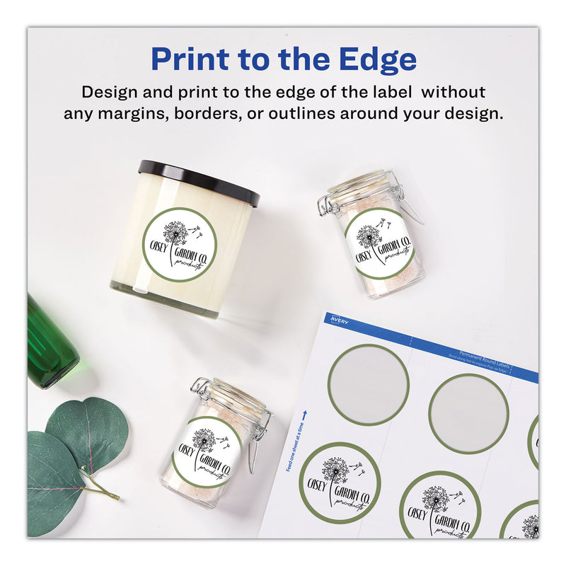 Avery Round Print-to-the Edge Labels with SureFeed and EasyPeel, 2" dia, Matte White, 300/Pack