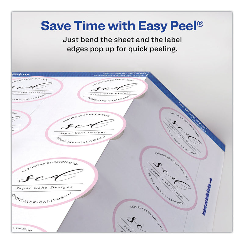 Avery Round Print-to-the Edge Labels with SureFeed and EasyPeel, 2" dia, Matte White, 300/Pack