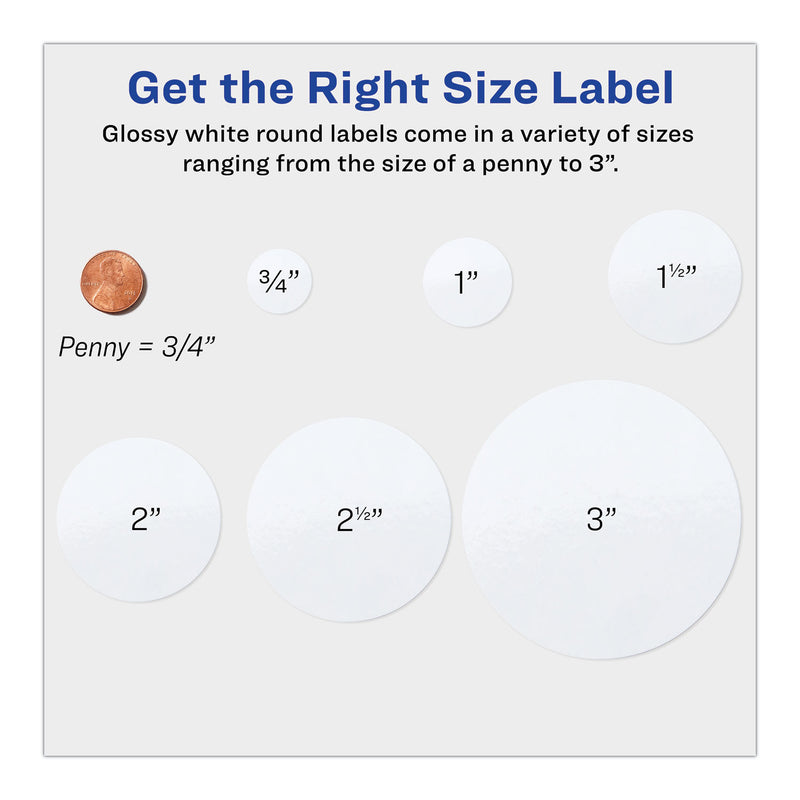 Avery Round Print-to-the Edge Labels with SureFeed, 2.5" dia, Glossy White, 90/PK