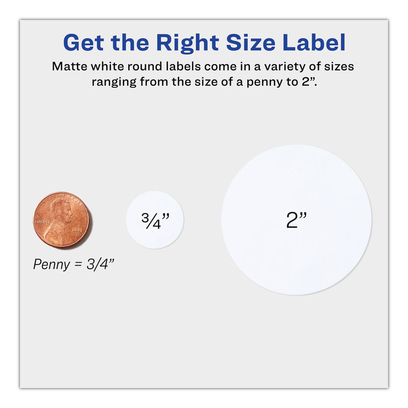 Avery Round Print-to-the Edge Labels with SureFeed and EasyPeel, 2" dia, Matte White, 300/Pack