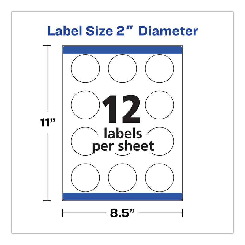 Avery Round Print-to-the Edge Labels with SureFeed and EasyPeel, 2" dia, Matte White, 300/Pack