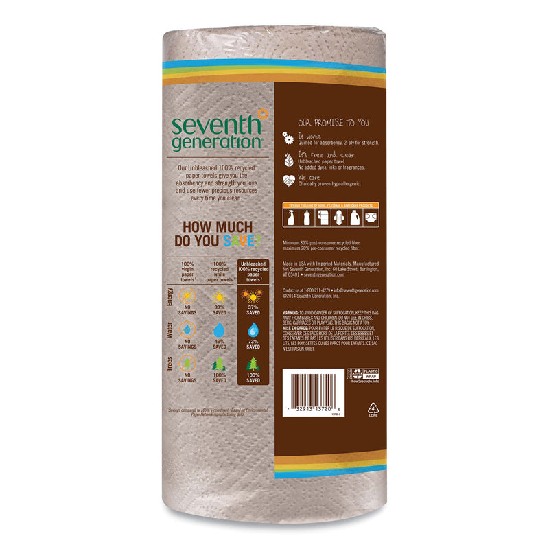 Seventh Generation Natural Unbleached 100% Recycled Paper Kitchen Towel Rolls, 2-Ply, 11 x 9, 120 Sheets/Roll