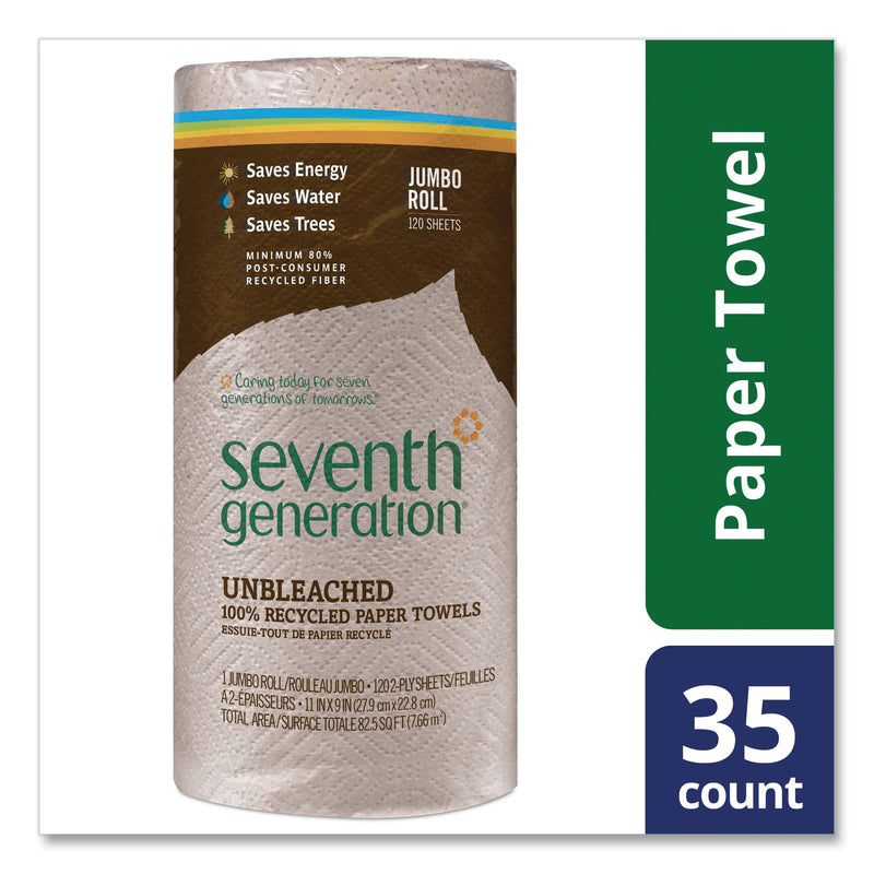 Seventh Generation Natural Unbleached 100% Recycled Paper Kitchen Towel Rolls, 2-Ply, Individually Wrapped, 11 x 9, 120/Roll, 30 Rolls/Carton