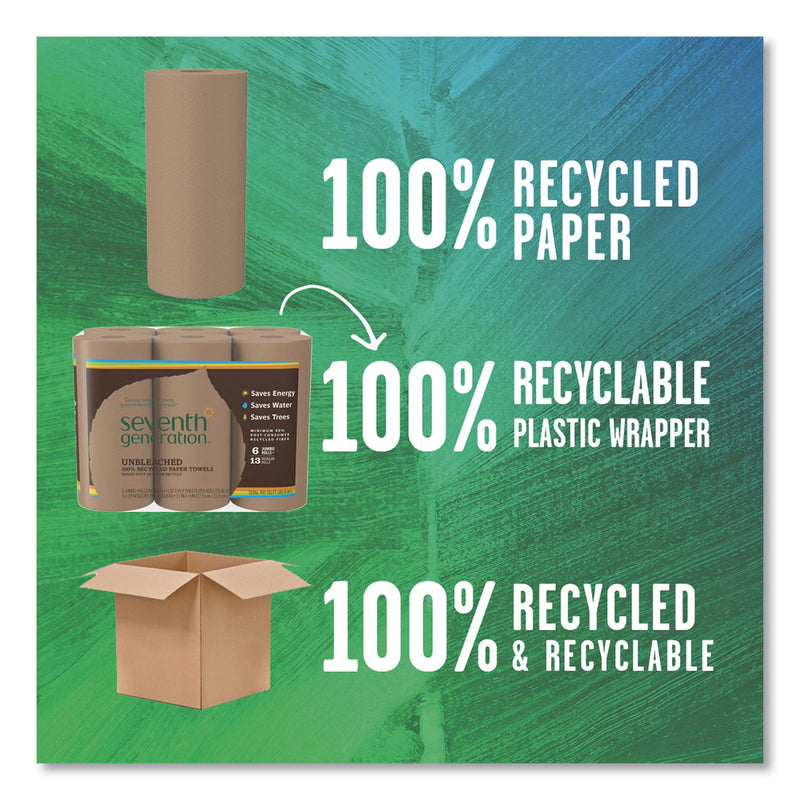 Seventh Generation Natural Unbleached 100% Recycled Paper Kitchen Towel Rolls, 2-Ply, Individually Wrapped, 11 x 9, 120/Roll, 30 Rolls/Carton