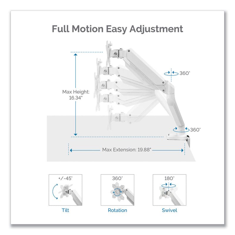 Fellowes Platinum Series Dual Monitor Arm, For 27" Monitors, 360 deg Rotation, 45 deg Tilt, 180 deg Pan, White, Supports 20 lb