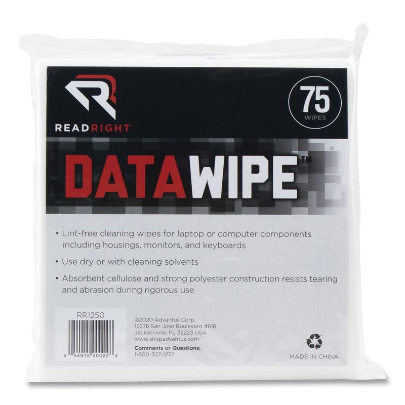 Read Right DataWipe Office Equipment Cleaner, Cloth, 6 x 6, White, 75/Pack