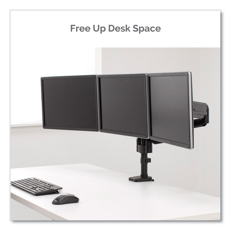 Fellowes Platinum Series Triple Monitor Arm for 27" Monitors, 360 deg Rotation, +85/-20 deg Tilt, 360 deg Pan, Black, Supports 20 lb